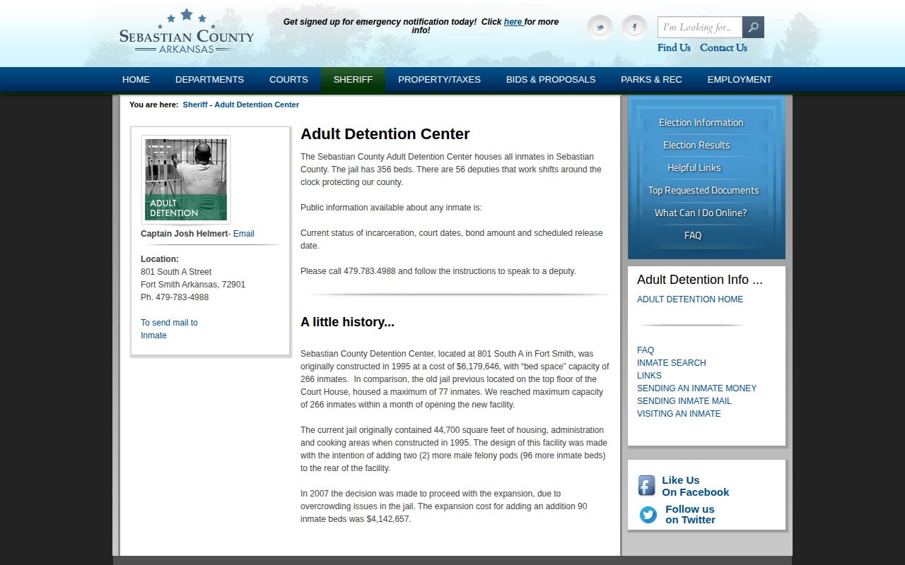 Sebastian County Adult Detention Center arrest record information