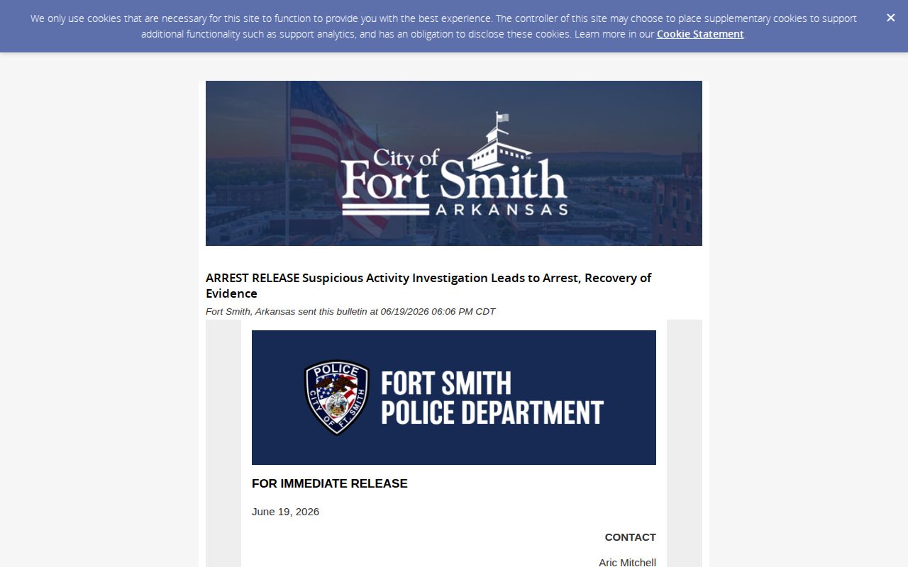 Fort Smith official GovDelivery arrest release example
