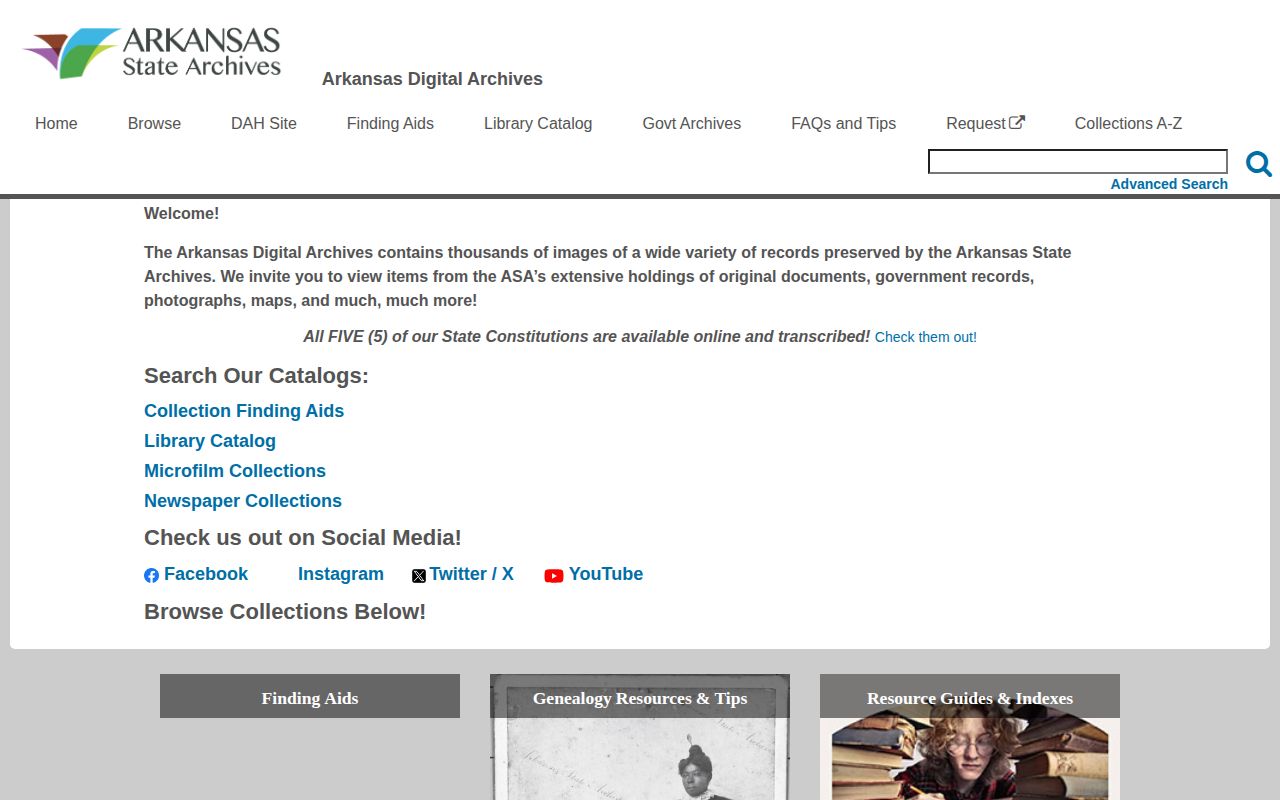 Arkansas Digital Archives search interface for historical records